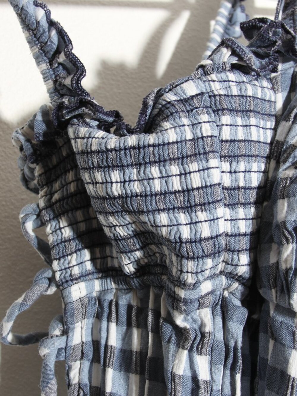 Free People Lucinda Gingham Midi Dress Indigo Combo Blue Lace-Up Back Size XS - Picture 5 of 16